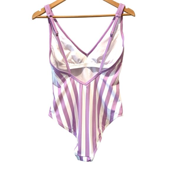 Kona Sol One Piece Purple Stripe Print V-Neck Adjustable Bathing Suit Size L - Picture 7 of 11
